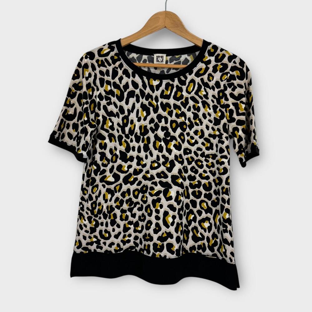 Anne Klein Women’s Size Small Animal Print Leopard Short Sleeve Pullover Top